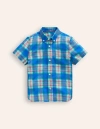 MINI BODEN Cotton Linen Shirt Blue/ Green Check Boys Boden
