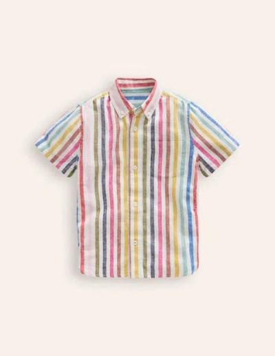 Mini Boden Kids' Cotton Linen Shirt Multistripe Boys Boden In Pink