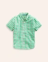 MINI BODEN Cotton Linen Shirt Pea Green Gingham Boys Boden
