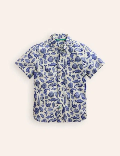 Mini Boden Kids' Cotton Linen Shirt Sapphire Blue Seashore Boys Boden