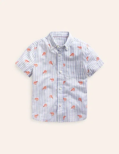 Mini Boden Kids' Cotton Linen Shirt Surf Blue Stripe Prawns Boys Boden In Neutral