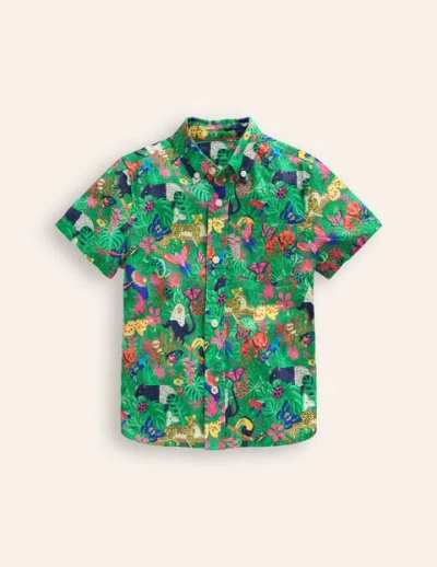 Mini Boden Kids' Cotton Linen Shirt Tropical Rainforest Boys Boden In Green