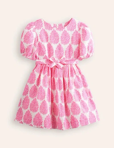 Mini Boden Kids' Cotton Linen Vintage Dress Pink Floret Paisley Girls Boden