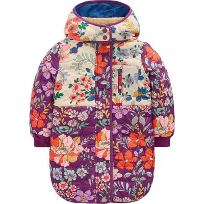 Mini Boden Kids'  Cozy Quilted Longline Coat In Multi