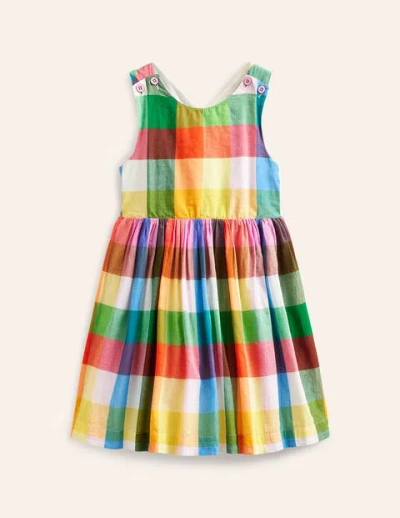 Mini Boden Kids' Cross-back Dress Bright Neon Multi Gingham Girls Boden