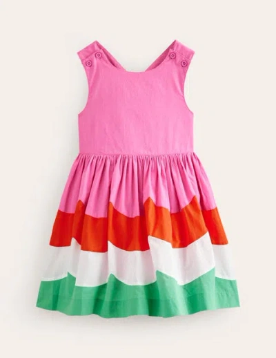 Mini Boden Kids' Cross-back Dress Scallop Colourblock Girls Boden In Pink