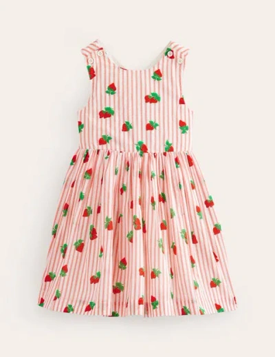 Mini Boden Kids' Cross-back Dress Vintage Strawberry Stripe Girls Boden In Pink