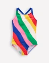 Mini Boden Cross-back Printed Swimsuit Multi Rainbow Swirl Girls Boden In Multi Rainbow Swirl