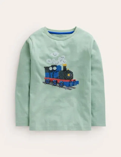 Mini Boden Kids' Cross-stitch Cotton T-shirt Pistachio Boys Boden