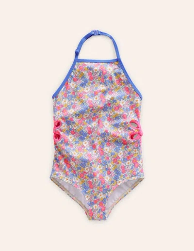 Mini Boden Kids' Cut Out Flower Halter Swimsuit Festival Pink Nautical Floral Girls Boden