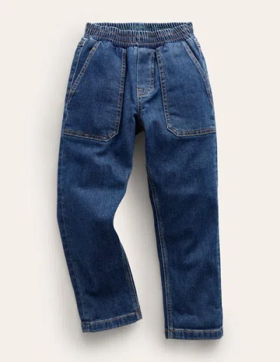 Mini Boden Kids' Denim Pull On Jeans Mid Wash Boys Boden In Animal Print