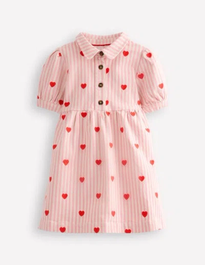 Mini Boden Kids' Denim Shirt Dress Vanilla/bubblegum Hearts Girls Boden