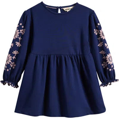 Mini Boden Kids'  Embroidered Sleeve A-line Dress In Blue