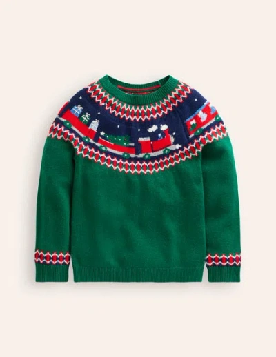 Mini Boden Kids' Fair Isle Sweater Jewel Green Train Boys Boden