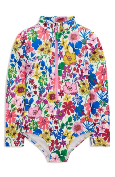 Mini Boden Kids'  Floral Print Long Sleeve Swimsuit In Multi