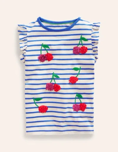 Mini Boden Kids' Flutter Short Sleeve T-shirt Vanilla Pod/ Cabanna Blue Girls Boden