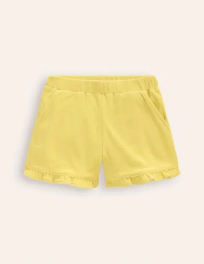 Mini Boden Kids' Frill Hem Towelling Short Lemon Yellow Girls Boden