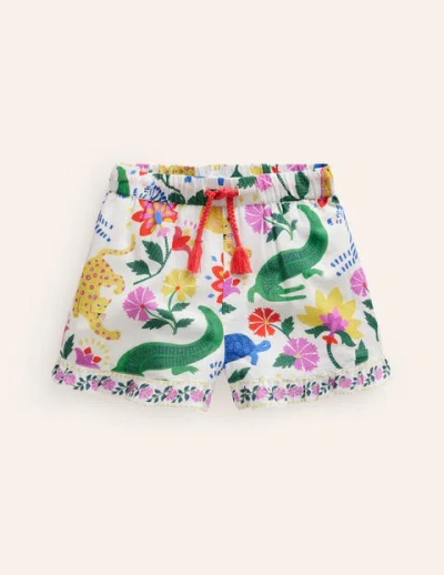 Mini Boden Kids' Frill Hem Woven Shorts Multi Safari Floral Girls Boden