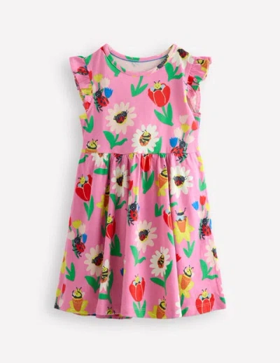 Mini Boden Kids' Frill Sleeve Jersey Dress Sugared Lilac Spring Garden Girls Boden