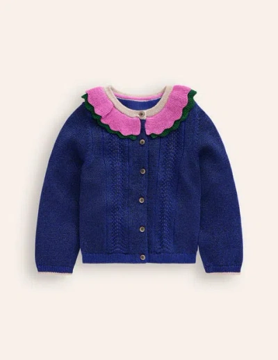 Mini Boden Kids' Frill Sparkle Cardigan Navy Multi Sparkle Girls Boden