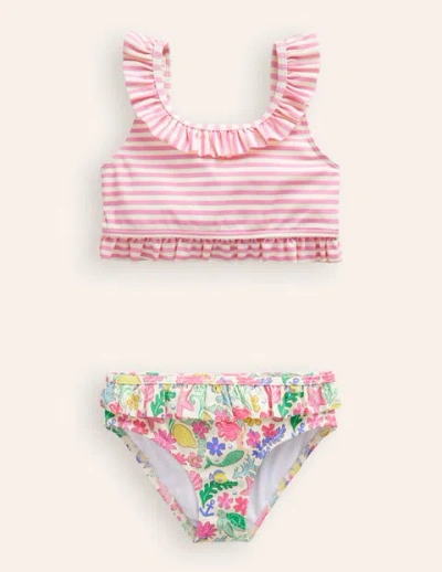 Mini Boden Kids' Frilly Hotchpotch Bikini Multi Mermaid Ditsy Girls Boden In Pink