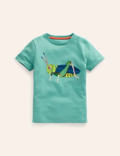 Mini Boden Kids' Fun Appliqué T-shirt Corsica Blue Grasshopper Boys Boden