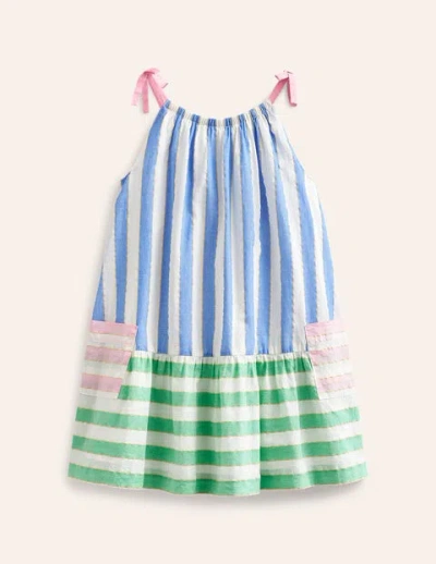 Mini Boden Kids' Fun Stripe Strappy Dress Blue Lurex Stripe Girls Boden