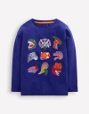 Mini Boden Fun Superstitch Grid T-shirt Sapphire Blue Dino Boys Boden In Sapphire Blue Dino