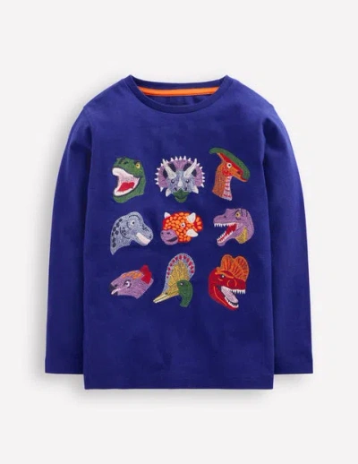 Mini Boden Kids' Fun Superstitch Grid T-shirt Sapphire Blue Dino Boys Boden