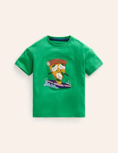 Mini Boden Kids' Funny Logo T-shirt Pea Green Pizza Boys Boden