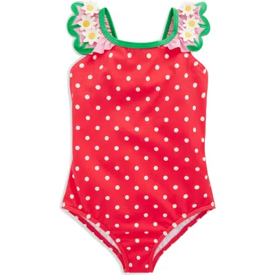 Mini Boden Kids'  Hallie Frill Strap Swimsuit In Red
