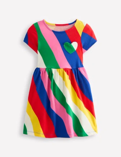Mini Boden Kids' Heart Pocket Fun Jersey Dress Rainbow Wave Girls Boden