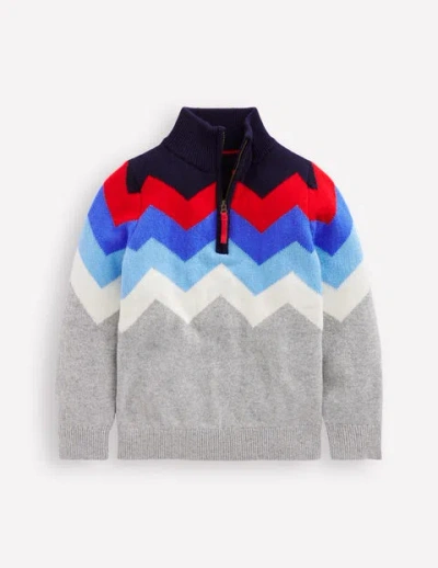 Mini Boden Kids' Heritage Half-zip Sweater Grey Marl Chevron Boys Boden
