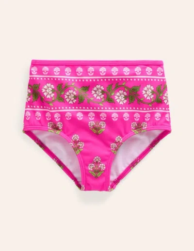 Mini Boden Kids' High Waisted Bikini Bottoms Pink Small Woodblock Girls Boden