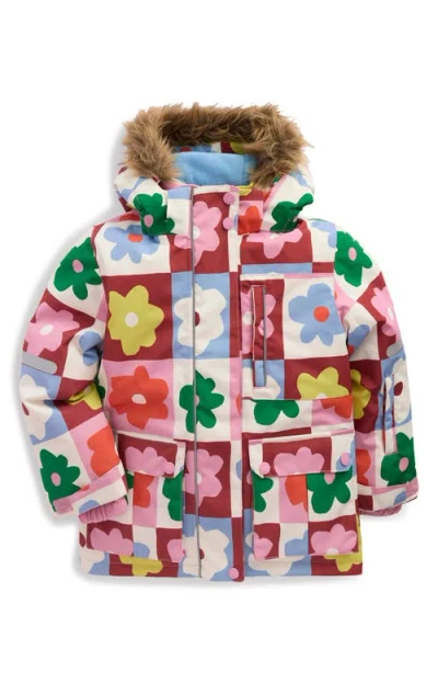 Mini Boden Kids' All Weather Faux Fur Trim Hooded Waterproof Coat In Multi