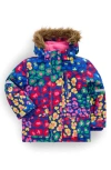 Mini Boden Kids' All Weather Faux Fur Trim Hooded Waterproof Coat In Multi