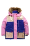 Mini Boden Kids' All Weather Faux Fur Trim Hooded Waterproof Coat In Pink