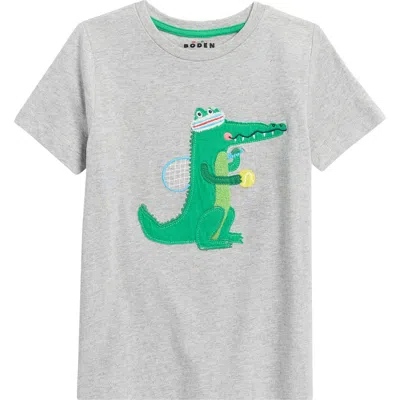 Mini Boden Kids' Alligator Appliqué T-shirt In Grey Marl Crocodile
