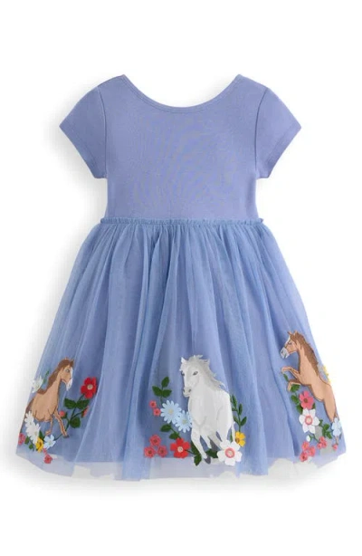 Mini Boden Kids' Ami Appliqué Jersey & Tulle Party Dress In Blue