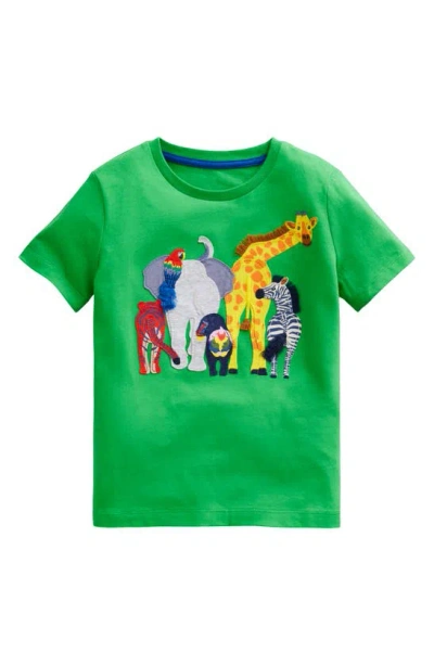 Mini Boden Kids' Animal Appliqué Cotton T-shirt In Sapling Green Animals