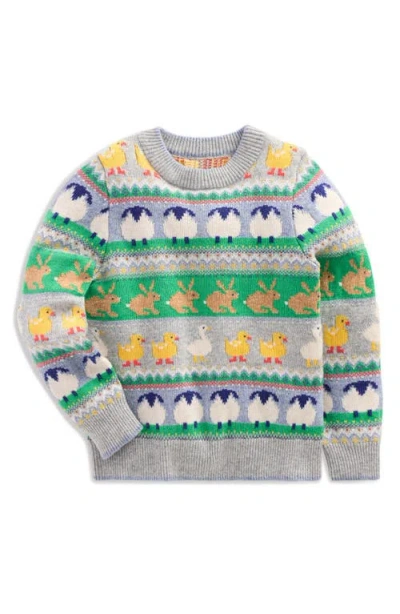 Mini Boden Kids' Animal Fair Isle Crewneck Jumper In Grey Marl Easter