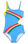 Mini Boden Kids' Appliqué Cutout One-piece Swimsuit In Forget Me Not Blue Weather