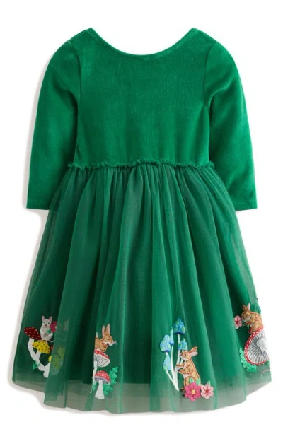 Mini Boden Kids' Appliqu Long Sleeve Velvet & Tulle Dress In Alpine Green  Woodland Animals | ModeSens