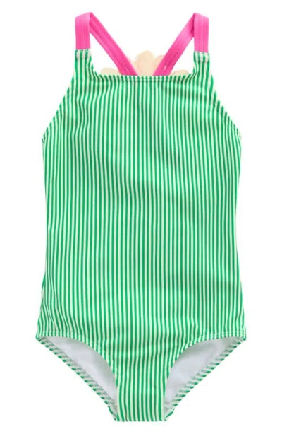Mini Boden Kids' Appliqué One-piece Swimsuit In Green Daisy