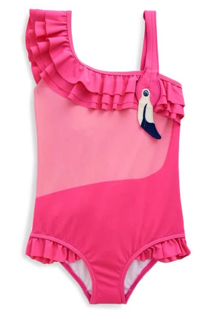 Mini Boden Kids' Appliqué One-shoulder Swimsuit In Pink