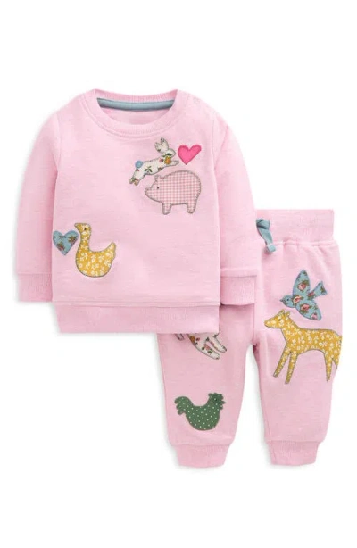 Mini Boden Babies'  Kids' Appliqué Sweatshirt & Pants Set In Pink