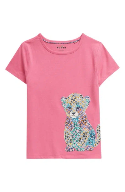 Mini Boden Kids' Appliqué T-shirt In Pink Baby Leopard