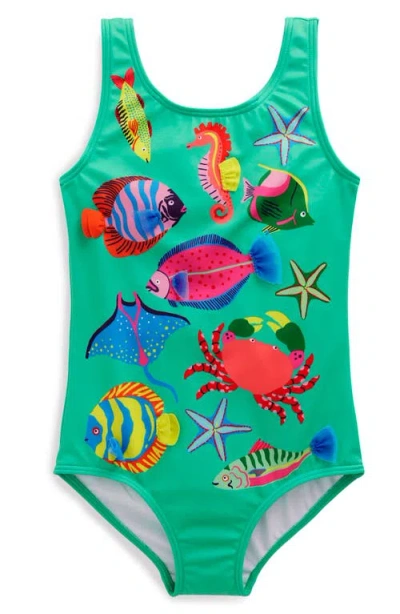 Mini Boden Kids' Appliqué Upf 50+ One-piece Swimsuit In Green