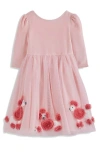 Mini Boden Kids' Appliqué Velour & Tulle Party Dress In Pink