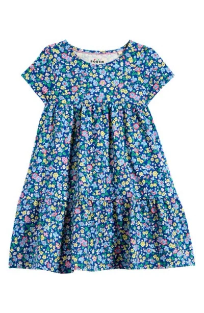 Mini Boden Kids' Ariel Floral Twirly Jersey Dress In Sapphire Blue Nautical Floral